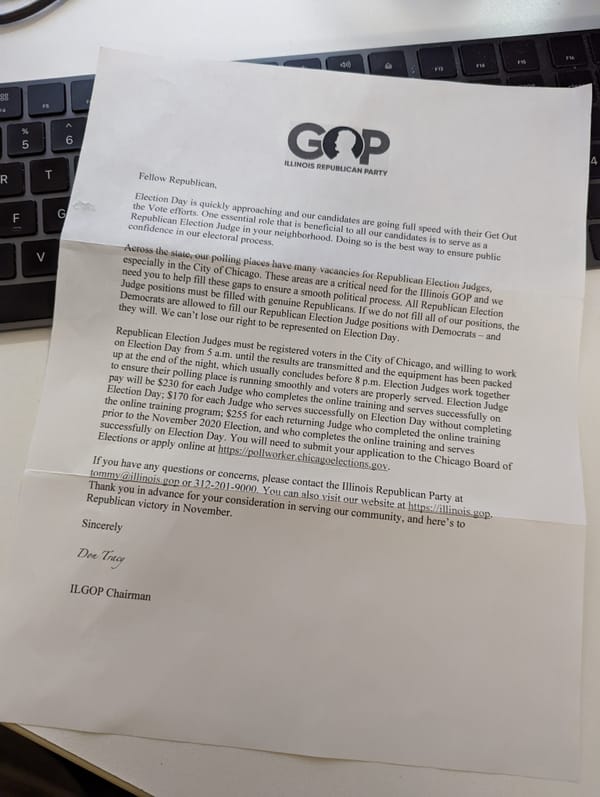 Note 60: An open response to IL GOP Chairman Don Tracy re: recruiting Election Judges